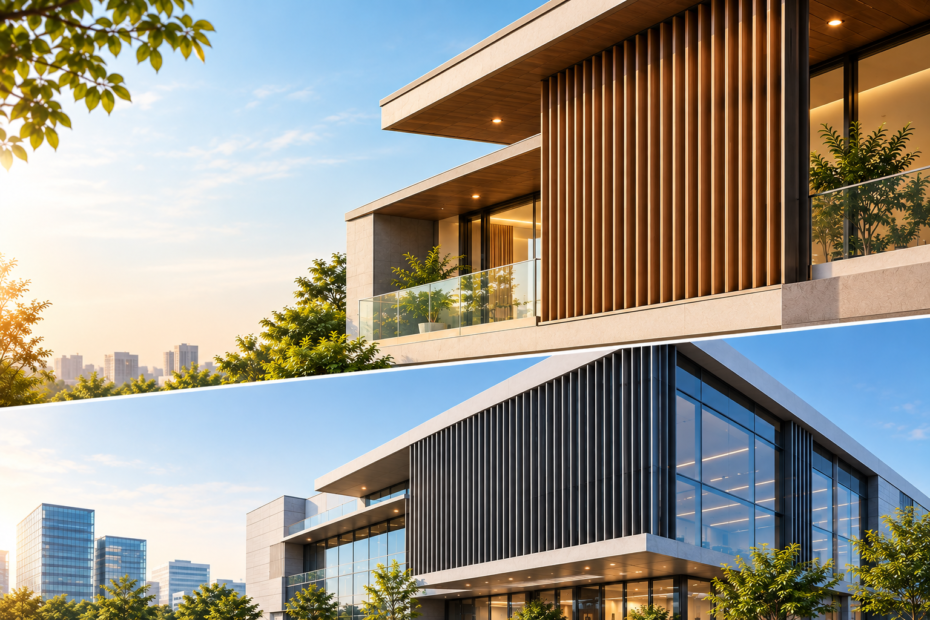 Modern aluminium louvers for stylish architectural façade and sun shading